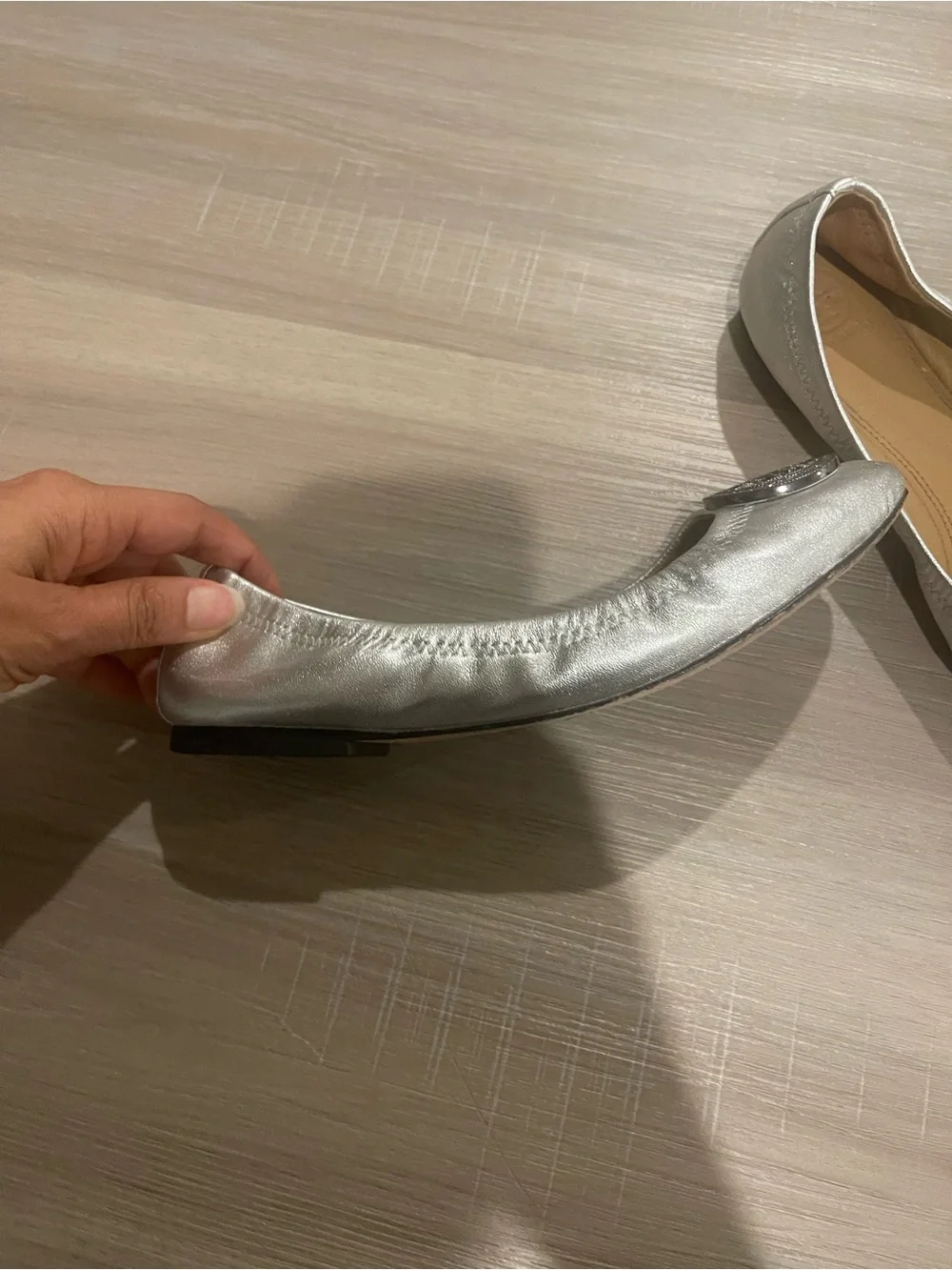 Tory Burch Liana silver ballet flats, size 7.5
